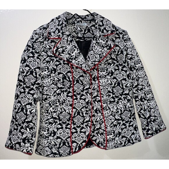 Isabella's Journey Jackets & Blazers - Vintage Isabella’s Journey Black & White Floral Blazer With Red Trim Sz S/M